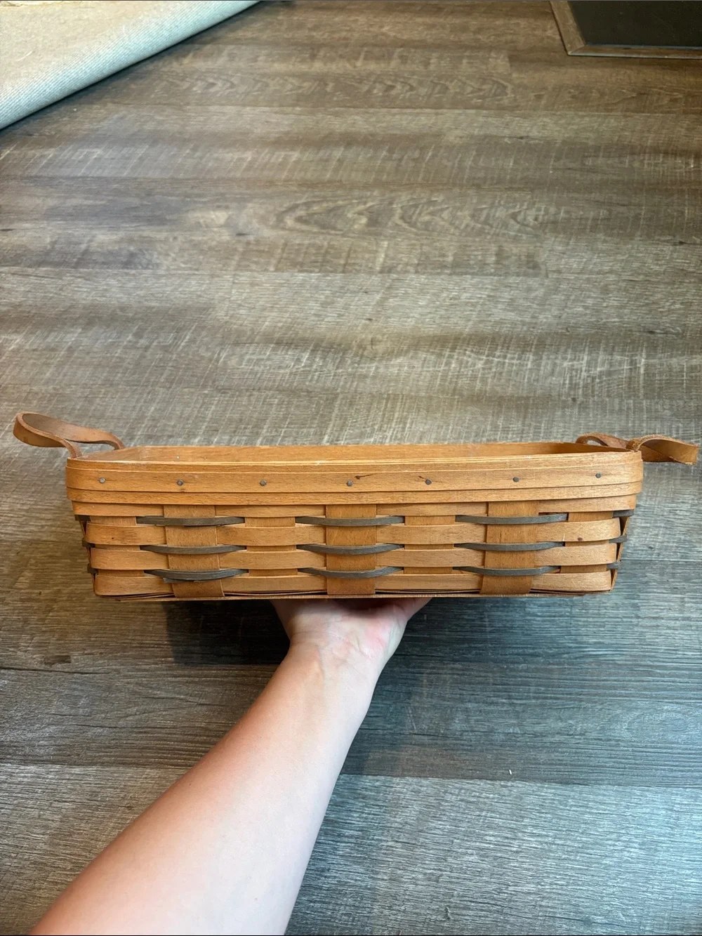Longaberger Bread Basket Brown 14” Rectangular Basket with Handles 1991